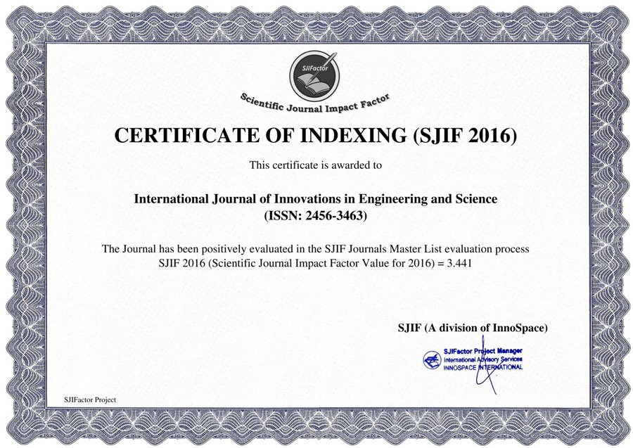 ISRA JIF Certificate 2016